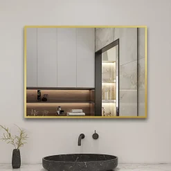 AICA Sanitaire Miroir de salle de bain 80x60cm Cadre carré miroir or mat suspendu, horizontalement et verticalement,
