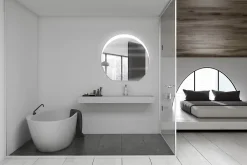 MPGlass Miroir de salle de bains lumineux LED rond 95 x 100 cm, argenté, Vague