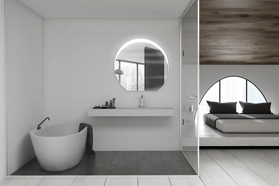 MPGlass Miroir de salle de bains lumineux LED rond 95 x 100 cm, argenté, Vague