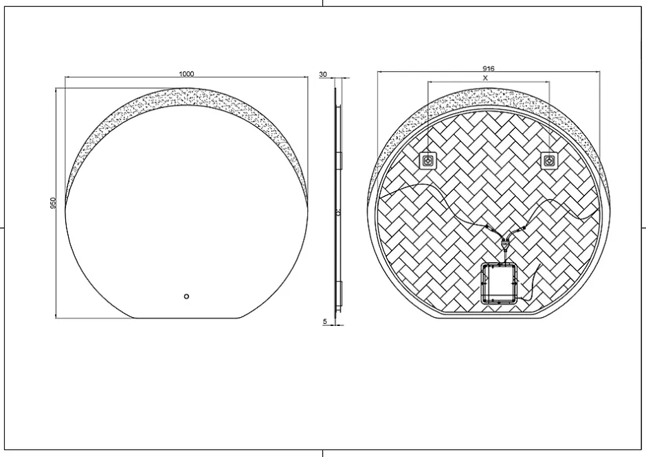 MPGlass Miroir de salle de bains lumineux LED rond 95 x 100 cm, argenté, Vague