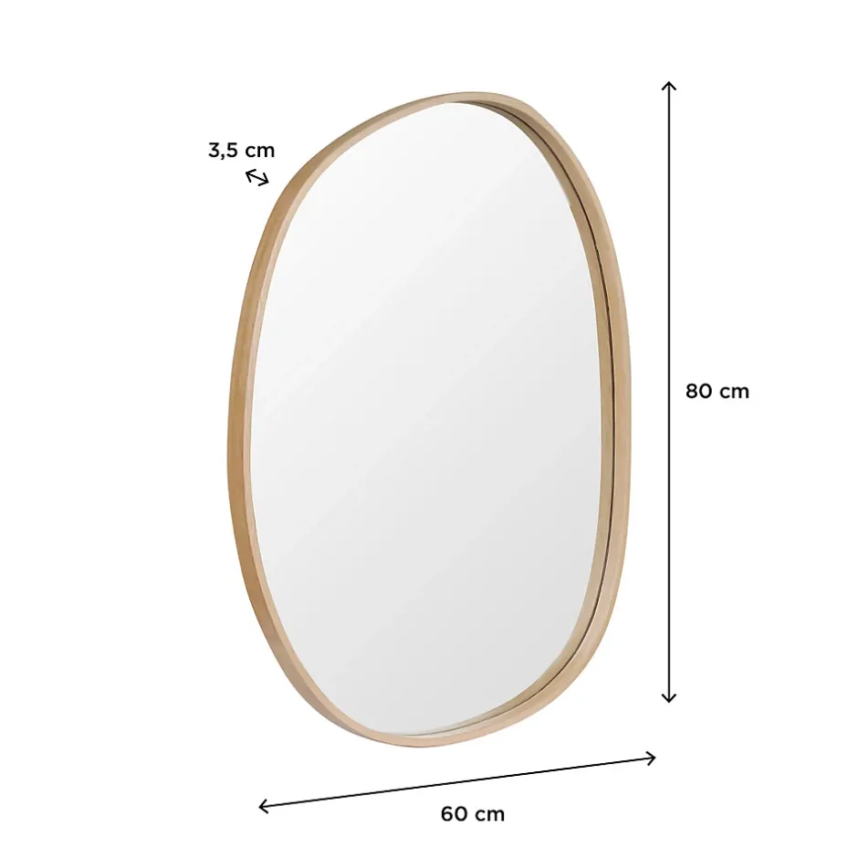 Homesight Miroir de salle de bains forme galet l.60 x H.80 cm, placage chêne, Thiam