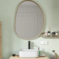 Homesight Miroir de salle de bains forme galet l.60 x H.80 cm, placage chêne, Thiam