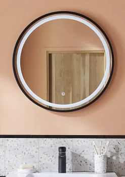 MPGlass Miroir de salle de bains lumineux LED noir rond Ø 60 cm, Naos