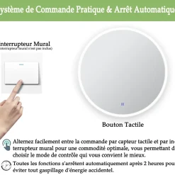 Mon Beau bain Miroir de salle de bains rond 80x80 cm - Anti-Buée , Mémoire, LED,Miroir lumineux de salle de bains* Miroir Lumineux