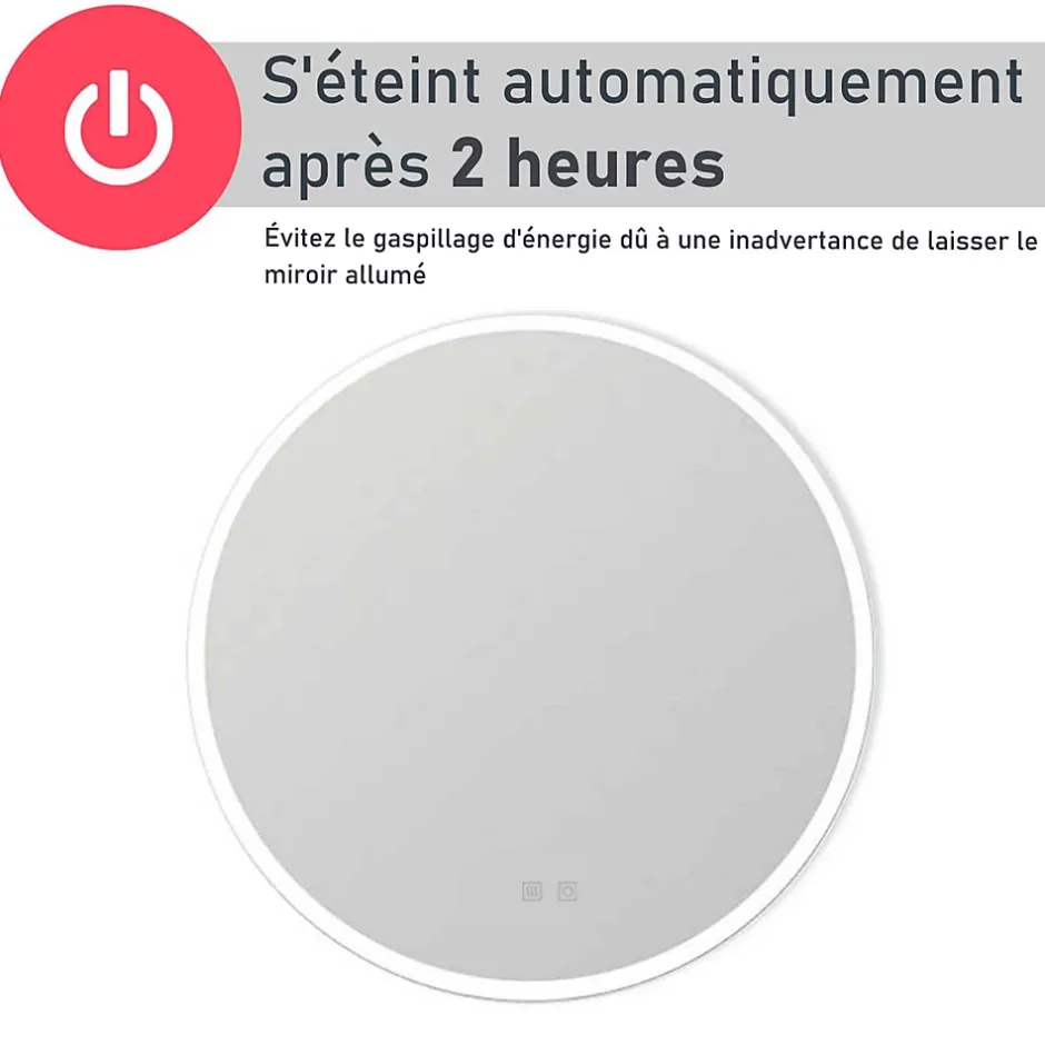 Mon Beau bain Miroir de salle de bains rond 80x80 cm - Anti-Buée , Mémoire, LED,Miroir lumineux de salle de bains* Miroir Lumineux