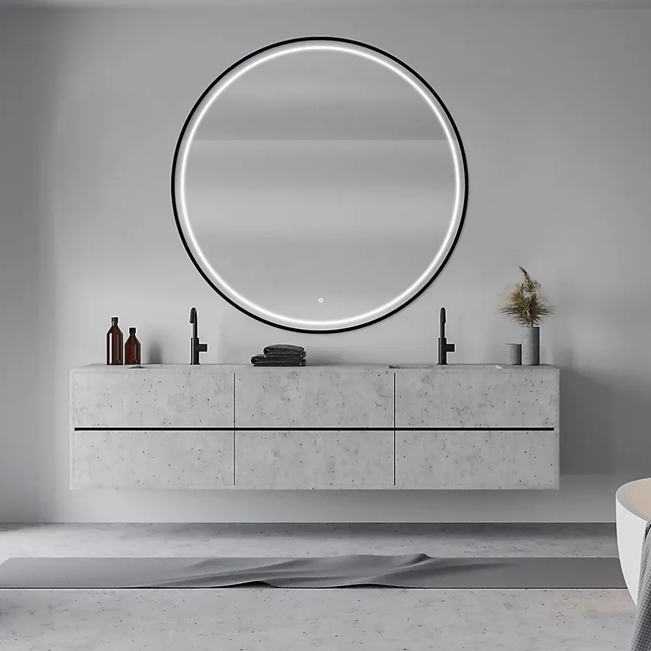 MPGlass Miroir de salle de bains lumineux LED noir rond Ø120 cm, Naos Black* Miroir Lumineux