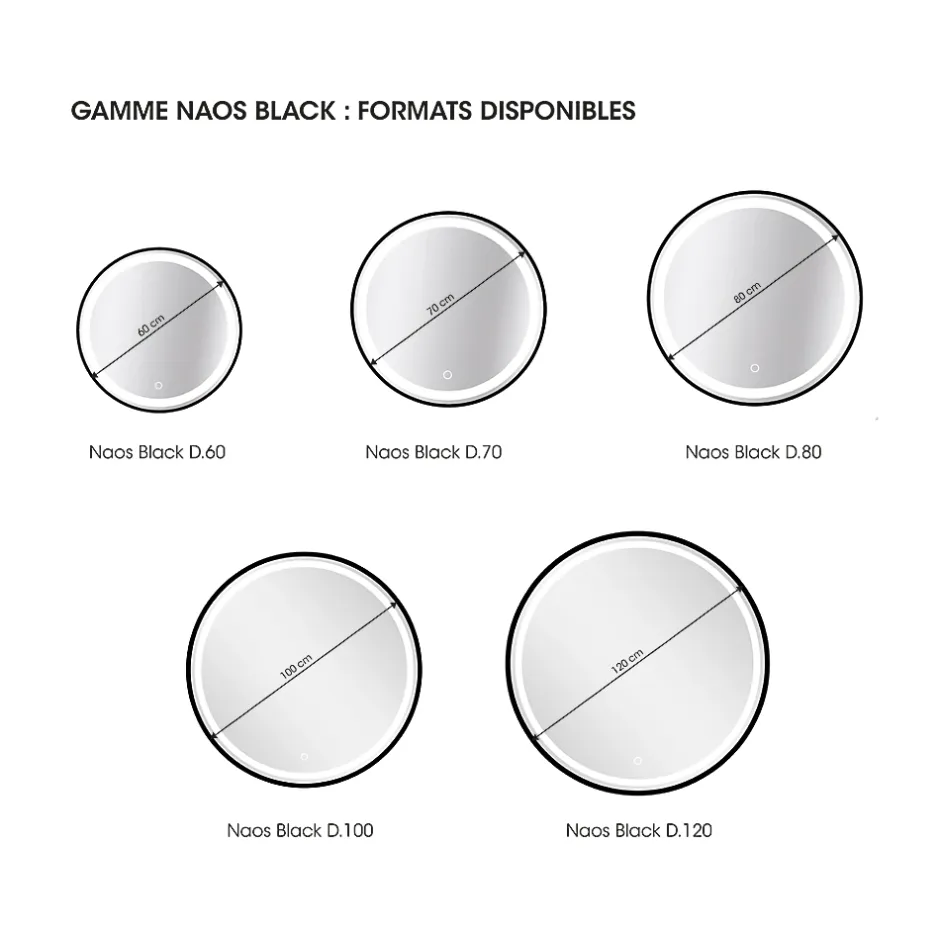 MPGlass Miroir de salle de bains lumineux LED noir rond Ø120 cm, Naos Black* Miroir Lumineux