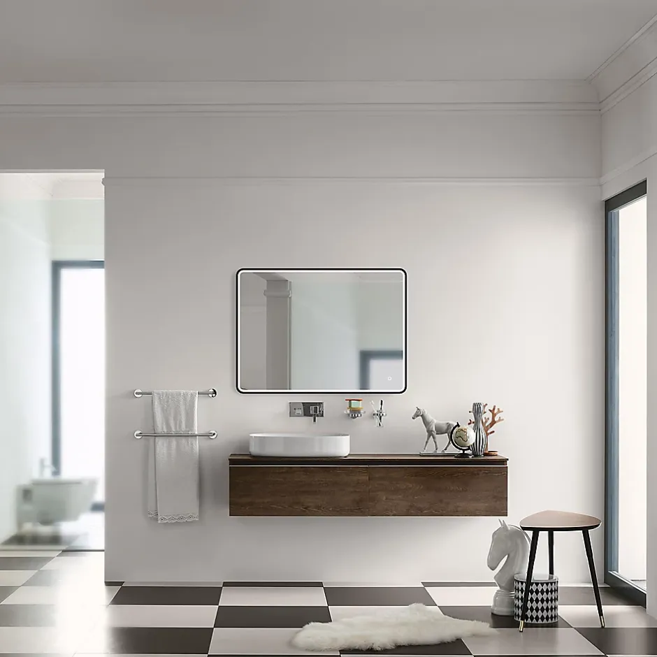 MPGlass Miroir de salle de bains lumineux LED noir 60 x 80 cm, Lyon Chic* Miroir Lumineux