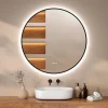 Mirlux Miroir de salle de bains lumineux LED rond 120cm, Cadre noir, Antibuée
