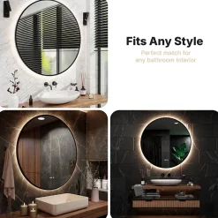 Mirlux Miroir de salle de bains lumineux LED rond 120cm, Cadre noir, Antibuée