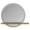GoodHome Miroir de salle de bains lumineux LED rond avec tablette bois, Avela