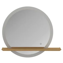 GoodHome Miroir de salle de bains lumineux LED rond avec tablette bois, Avela