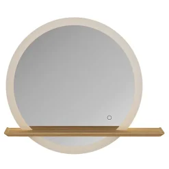 GoodHome Miroir de salle de bains lumineux LED rond avec tablette bois, Avela