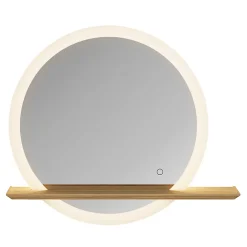 GoodHome Miroir de salle de bains lumineux LED rond avec tablette bois, Avela