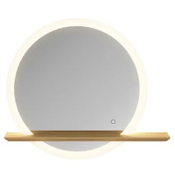 GoodHome Miroir de salle de bains lumineux LED rond avec tablette bois, Avela