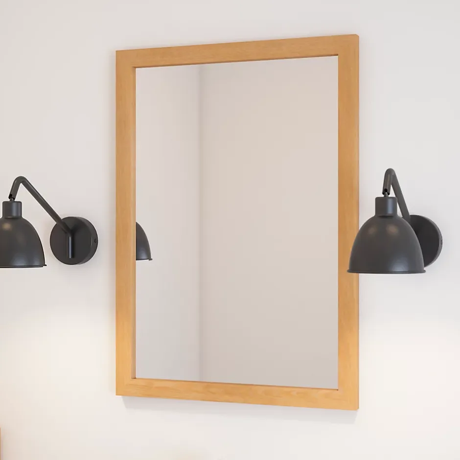 GoodHome Miroir de salle de bains placage chêne l.50 x L.70 x ép.1,6 cm, Perma* Miroir Simple
