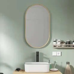 Homesight Miroir de salle de bains ovale l.40 x H.70 cm, placage chêne, Thiam* Miroir Simple