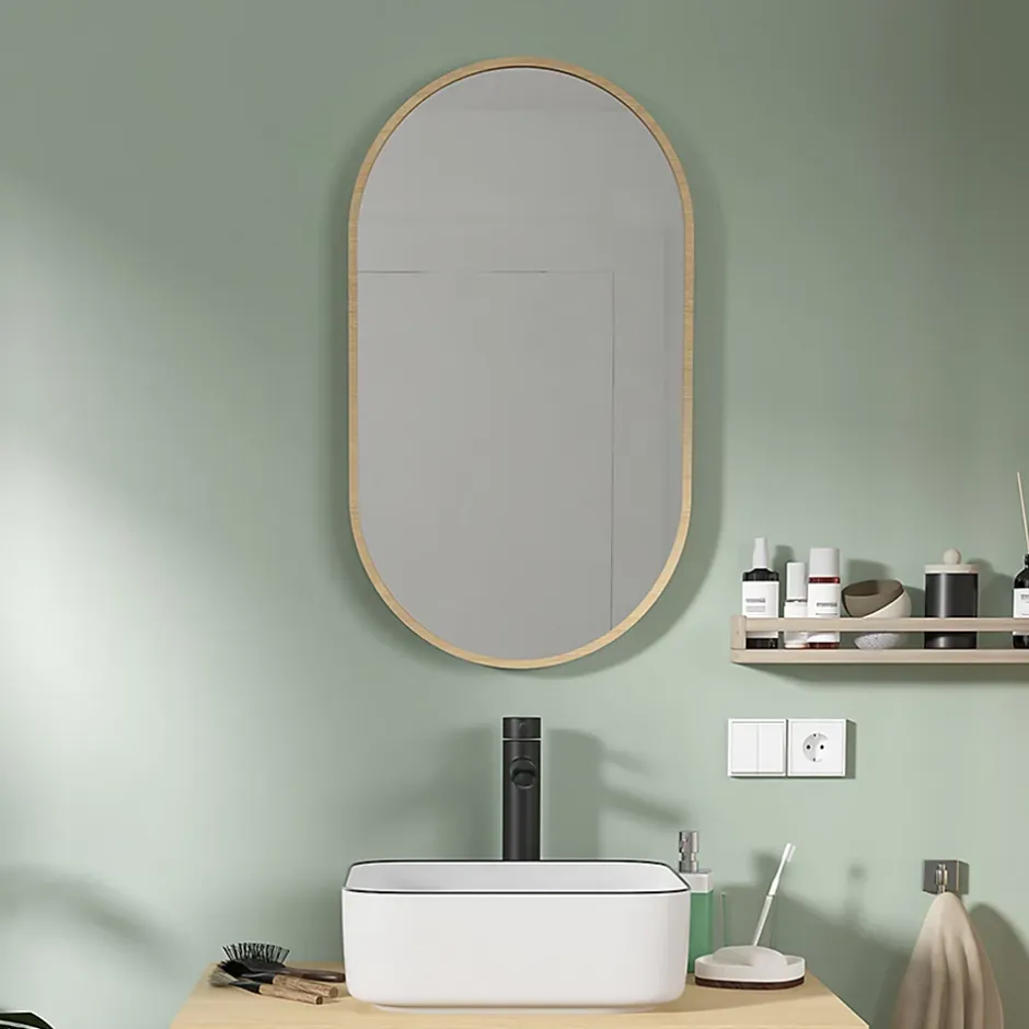 Homesight Miroir de salle de bains ovale l.40 x H.70 cm, placage chêne, Thiam* Miroir Simple