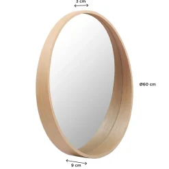 Homesight Miroir de salle de bains rond Ø.60 cm, placage chêne, Thiam* Miroir Simple