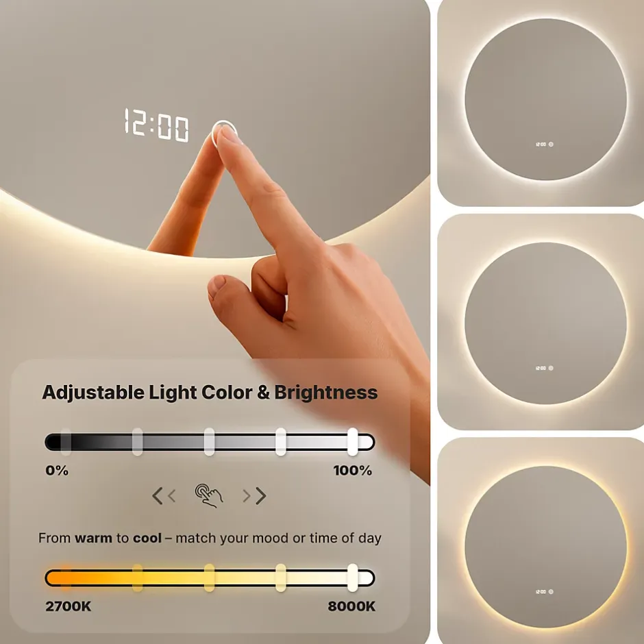 Mirlux Miroir de salle de bains lumineux LED rond 120cm, Sans Cadre, Antibuée* Miroir Lumineux