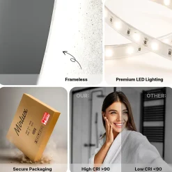 Mirlux Miroir de salle de bains lumineux LED rond 120cm, Sans Cadre, Antibuée* Miroir Lumineux