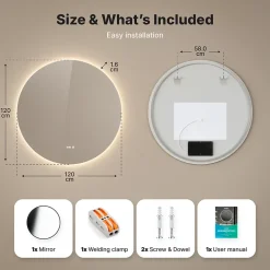 Mirlux Miroir de salle de bains lumineux LED rond 120cm, Sans Cadre, Antibuée* Miroir Lumineux