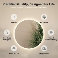 Mirlux Miroir de salle de bains lumineux LED rond 120cm, Sans Cadre, Antibuée* Miroir Lumineux