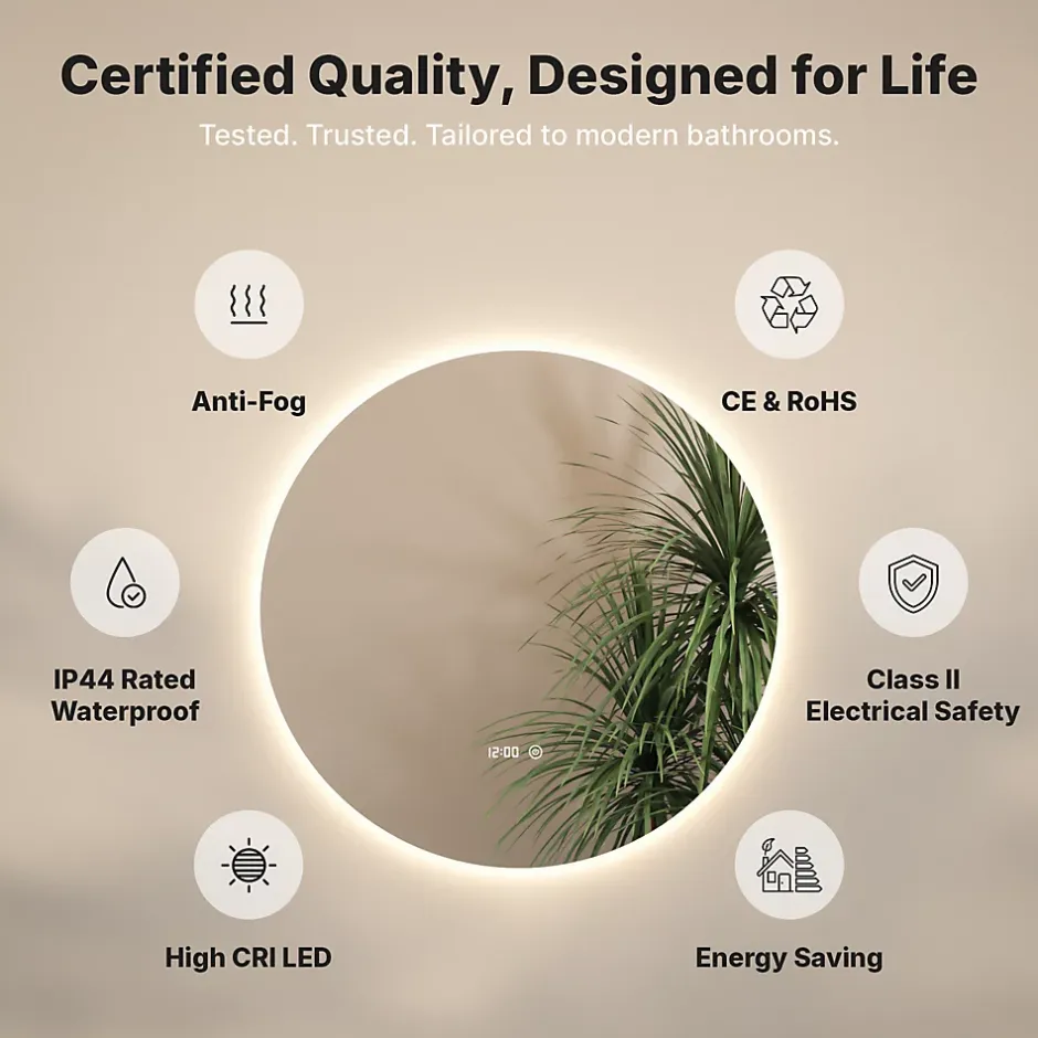 Mirlux Miroir de salle de bains lumineux LED rond 120cm, Sans Cadre, Antibuée* Miroir Lumineux