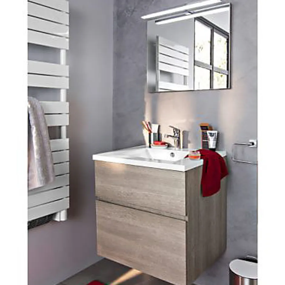 Miroir de salle de bains lumineux LED effet chêne clair l.60 cm, Calao* Miroir Lumineux