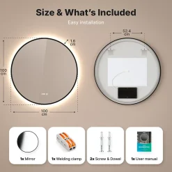 Mirlux Miroir de salle de bains lumineux LED rond 100 cm, noir mat, antibuée* Miroir Lumineux