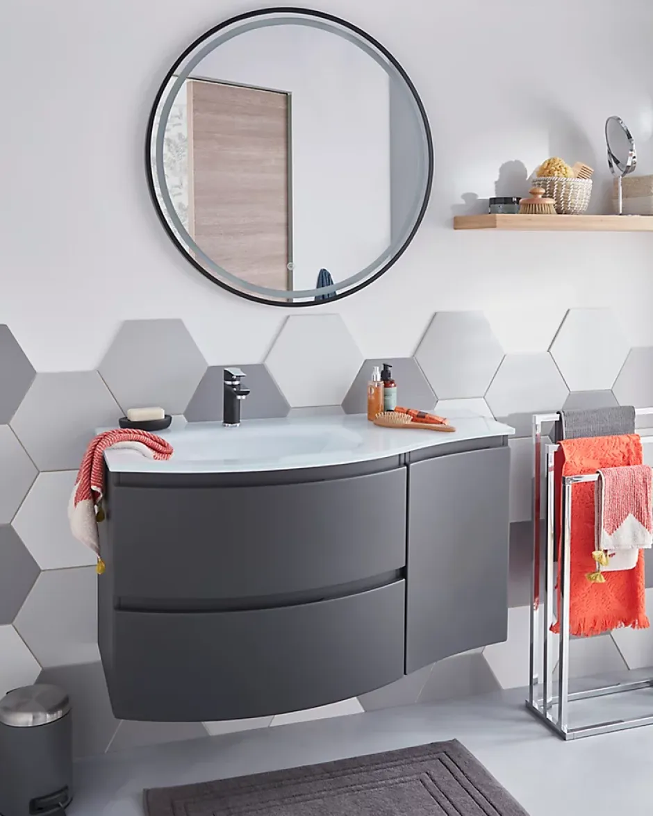 MPGlass Miroir de salle de bains lumineux LED noir rond Ø80, Naos Black* Miroir Lumineux