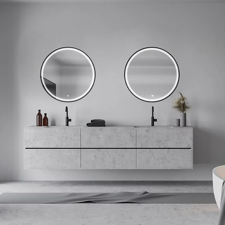 MPGlass Miroir de salle de bains lumineux LED noir rond Ø80, Naos Black* Miroir Lumineux