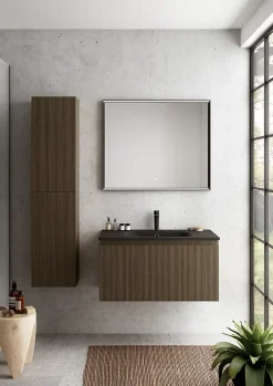 Miroir de salle de bains lumineux LED cadre noir H.75 x L.90 cm, Pura+* Miroir Lumineux