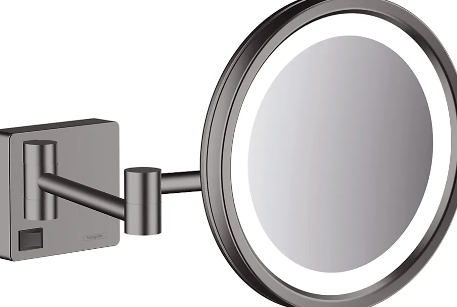 Hansgrohe Miroir de salle de bains lumineux LED grossissant, noir chromé brossé,