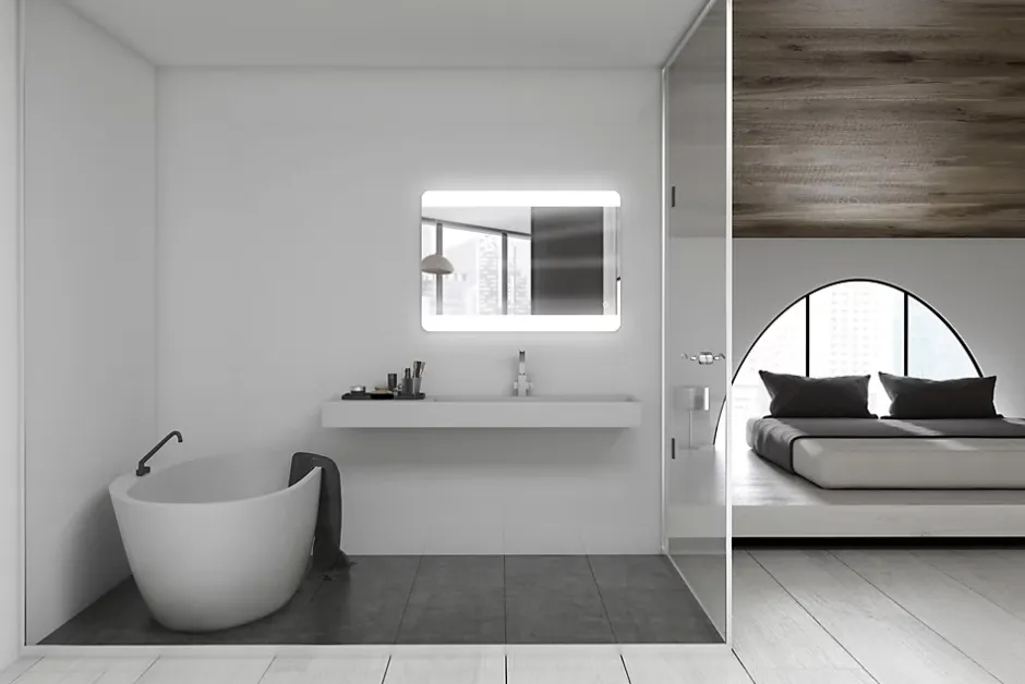 MPGlass Miroir de salle de bains lumineux LED, argenté l.100 x H.70 cm, Vague
