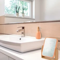 MSV Miroir de salle de bains grossissant inclinable, corail et bambou, l.16,3 x H.10,5 x P.5,5 cm, Oslo