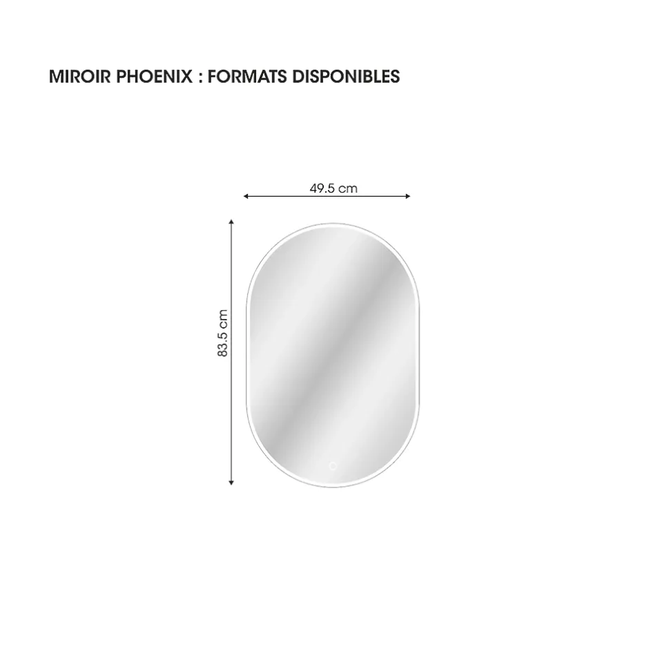 MPGlass Miroir de salle de bains lumineux LED ovale, 84 x 50 cm, Phoenix