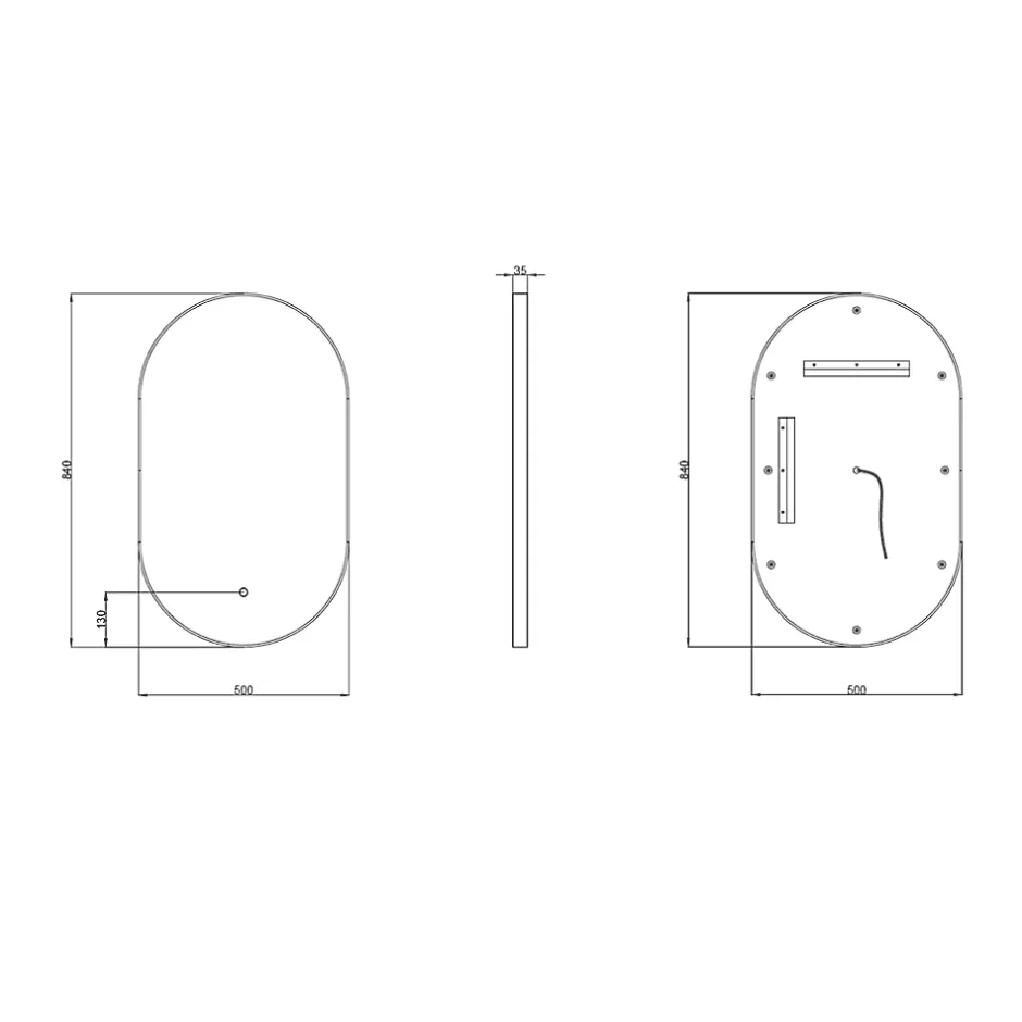 MPGlass Miroir de salle de bains lumineux LED ovale, 84 x 50 cm, Phoenix