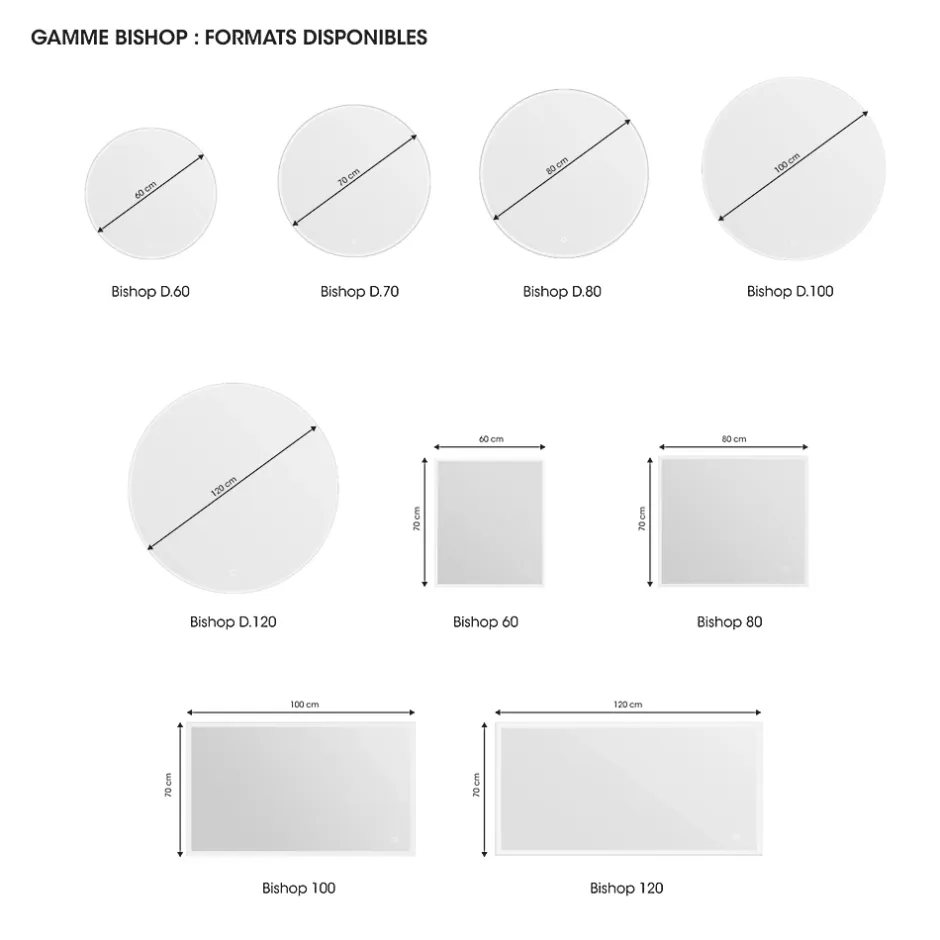 MPGlass Miroir de salle de bains lumineux LED 70 x 80 cm, argenté, Bishop* Miroir Lumineux