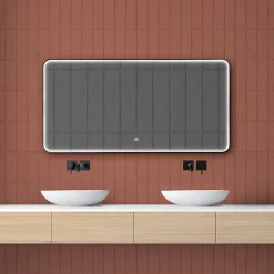 MPGlass Miroir de salle de bains lumineux LED rectangulaire l. 140 x H. 70 cm Denver* Miroir Lumineux