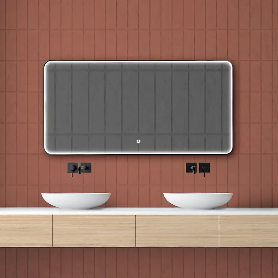 MPGlass Miroir de salle de bains lumineux LED rectangulaire l. 140 x H. 70 cm Denver* Miroir Lumineux
