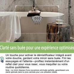 Mon Beau bain Miroir de salle de bains rectangulaire 80x60 cm -LED, Anti-Buée, Mémoire - Miroir lumineux de salle de bains.* Miroir Lumineux