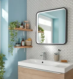 MPGlass Miroir de salle de bains lumineux LED noir 60 x 60 cm, Lyon Chic* Miroir Lumineux