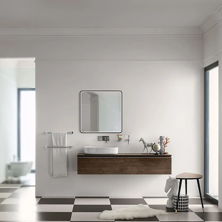 MPGlass Miroir de salle de bains lumineux LED noir 60 x 60 cm, Lyon Chic* Miroir Lumineux