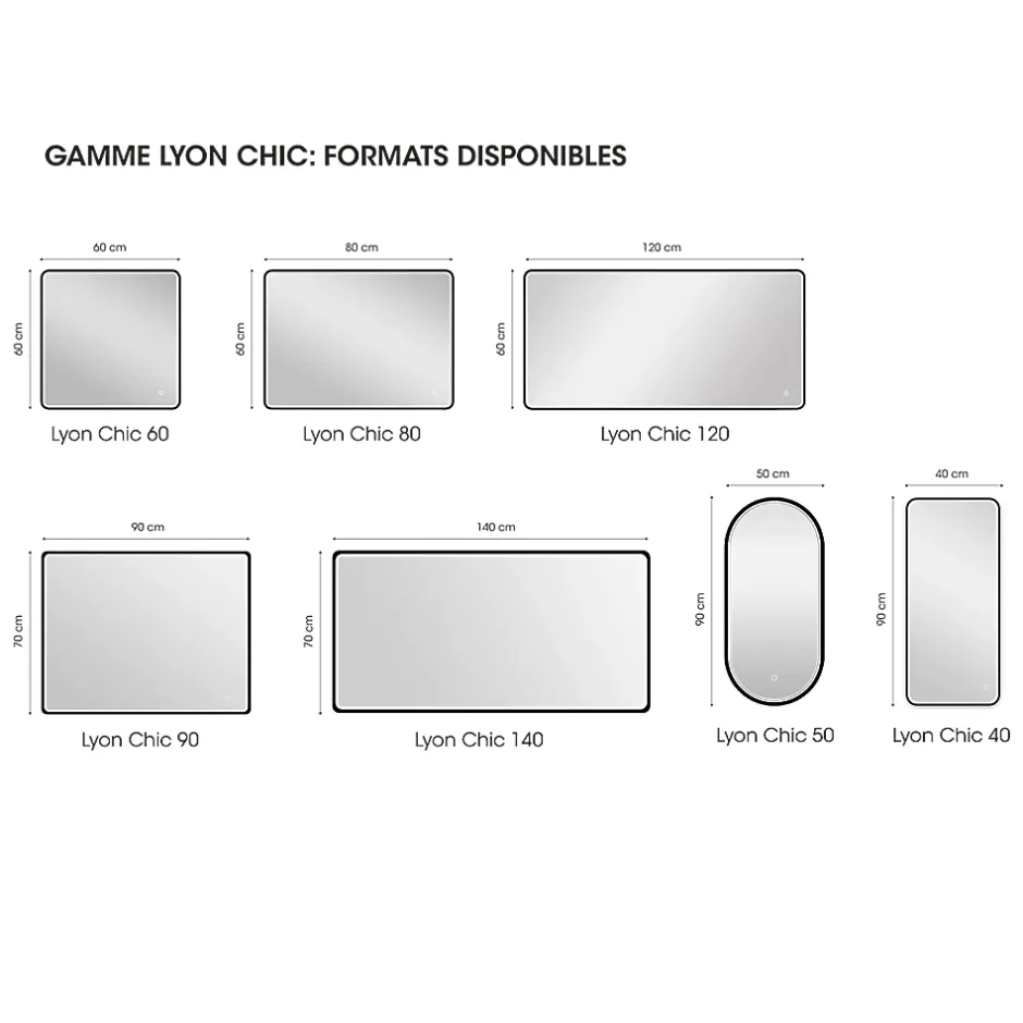 MPGlass Miroir de salle de bains lumineux LED noir 60 x 60 cm, Lyon Chic* Miroir Lumineux