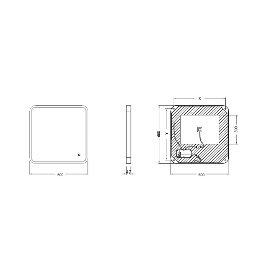 MPGlass Miroir de salle de bains lumineux LED noir 60 x 60 cm, Lyon Chic* Miroir Lumineux