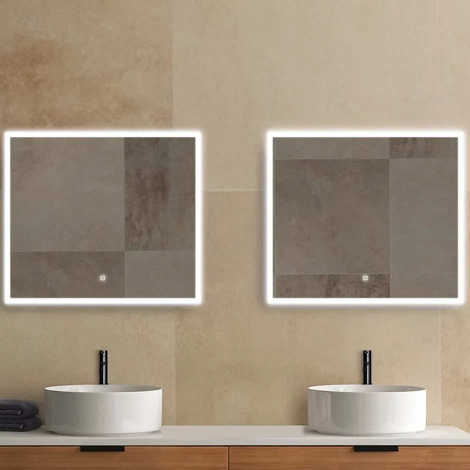 MPGlass Miroir de salle de bains lumineux LED rectangulaire l. 80 x H. 70 cm Bishop 2