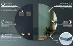 Tulup Miroir demi-rond suspendu 30 x 60 cm pour salle de bain mural 1 pièce