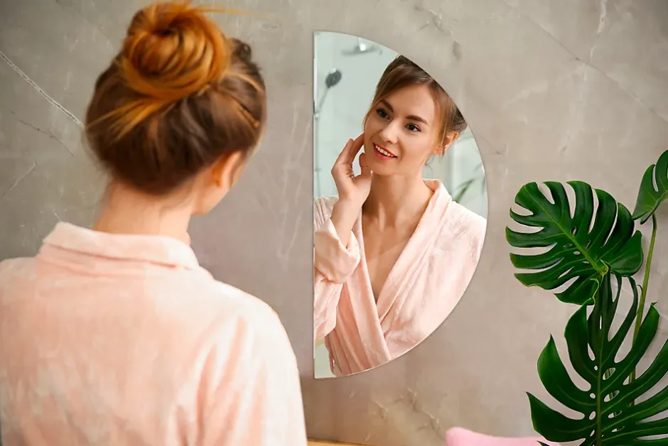 Tulup Miroir demi-rond suspendu 30 x 60 cm pour salle de bain mural 1 pièce