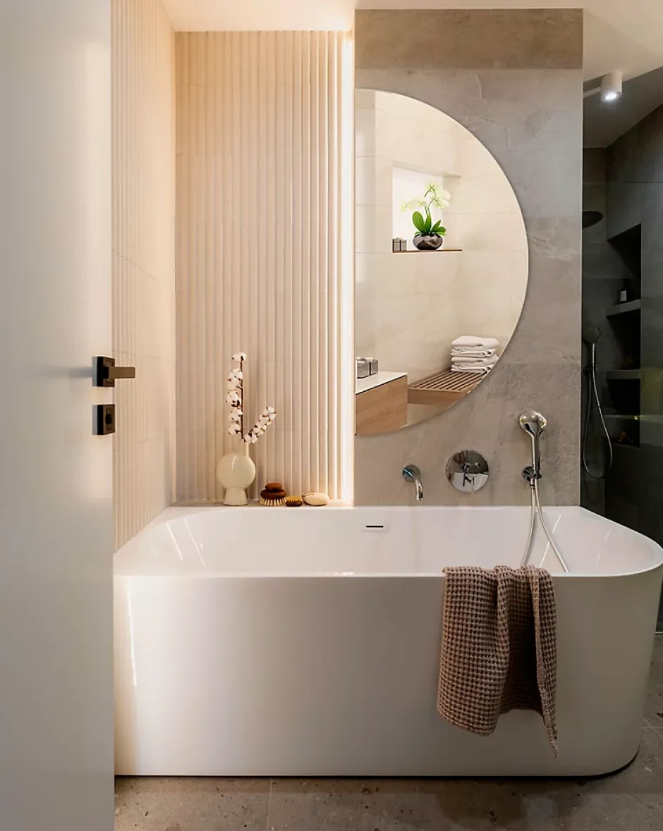 Tulup Miroir demi-rond suspendu 30 x 60 cm pour salle de bain mural 1 pièce